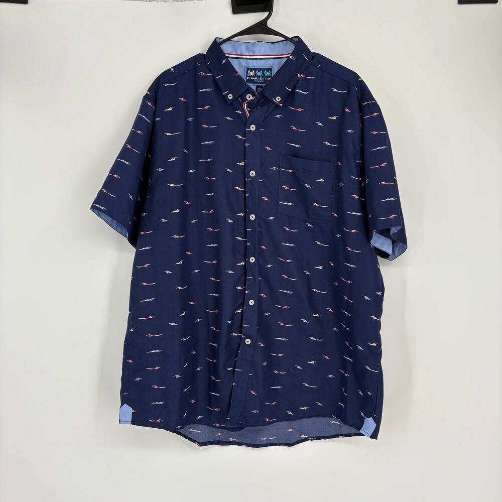 Charleston Threads‎ Mens Navy Women Swimming Casual Button Down Shirt Size XXL